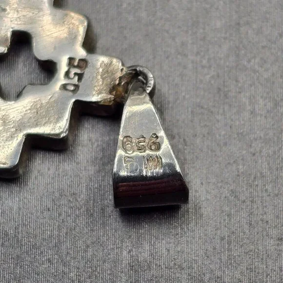 VTG 950 Silver Gemstone Chakana Inca Cross Pendant 1 1/8" Signed DW Rainbow - Picture 3 of 5